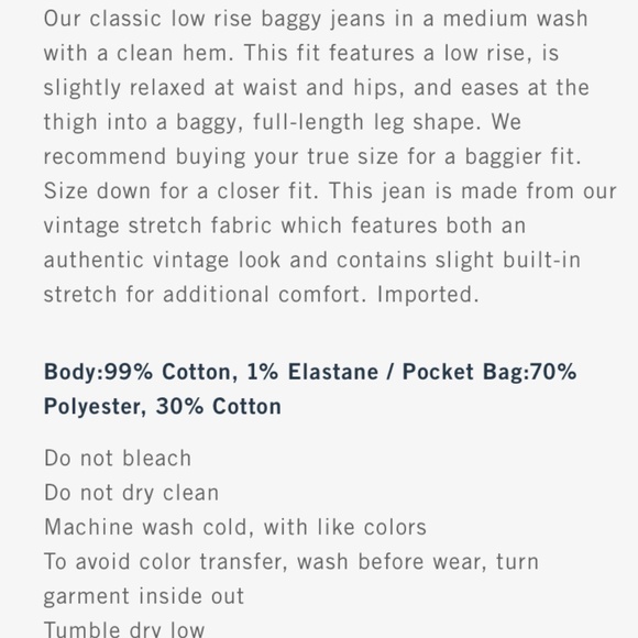 NWT Abercrombie Low Rise Baggy Jeans 24 Short - Picture 6 of 6